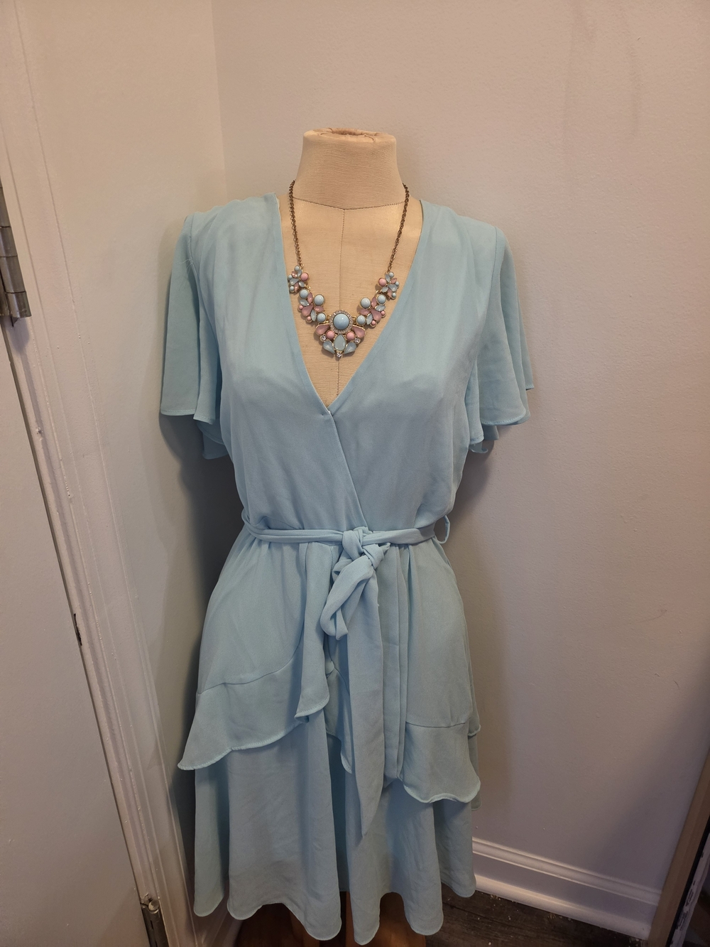 Love Tree Light Blue Chiffon Dress with Tie Waist